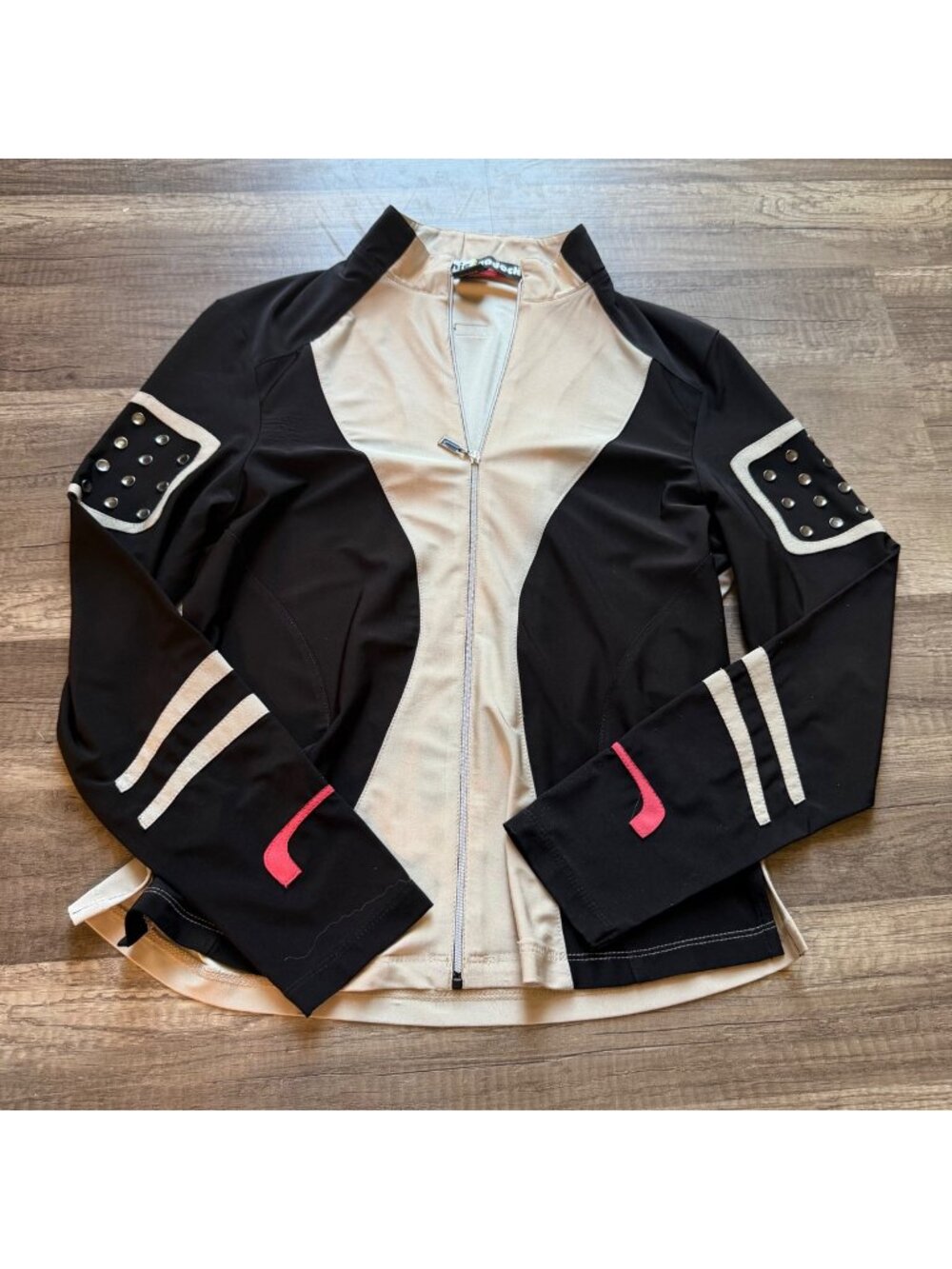 Jamie Sadock Womens Black & Beige Zip-Up Jacket With Stud Accents - Size S